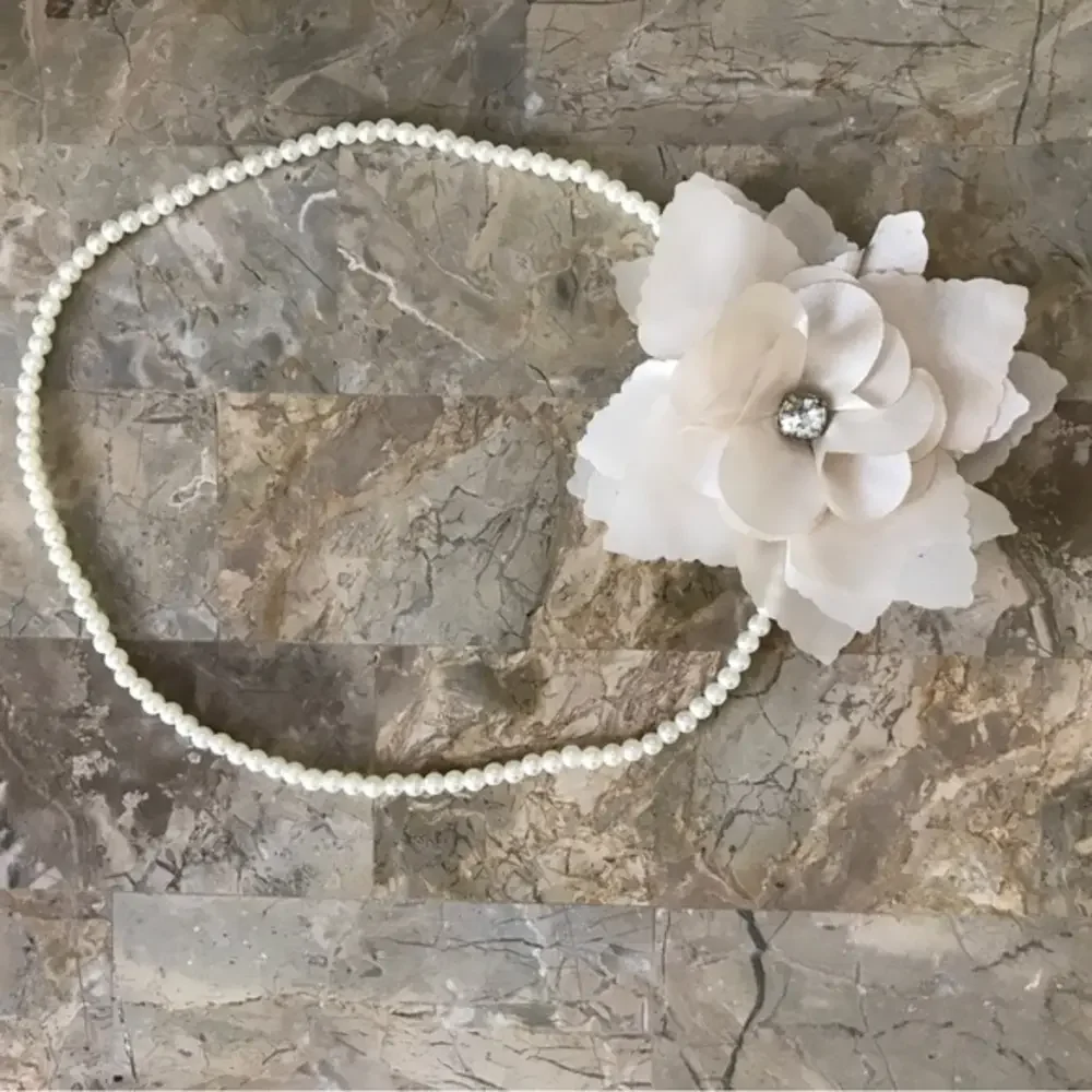 Pearl Headband‎ with Silky Ivory Flower
